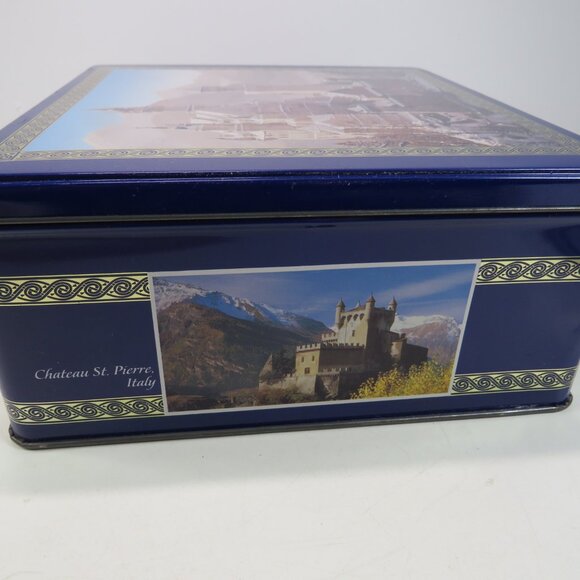 Castles of Europe metal tin royal blue with gold borders Vintage Delacre - Picture 3 of 11